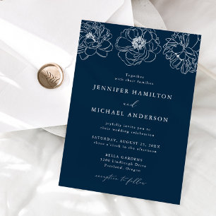 Dainty Floral Navy Wedding Invitation