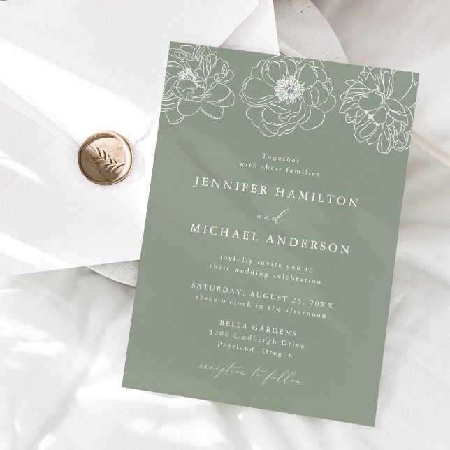 Dainty Floral Sage Green Wedding Invitation (Creator Uploaded)