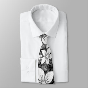 Dainty Floral Scroll on Black Tie