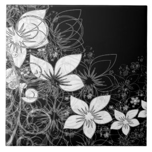 Dainty Floral Scroll on Black Tile