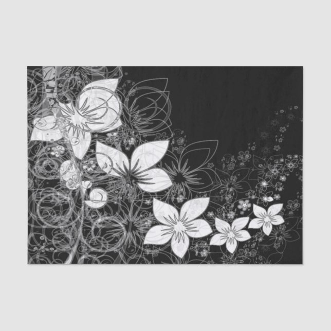 Dainty Floral Scroll on Black Tissue Paper (Front)