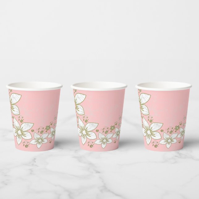 Dainty Floral Scroll on Pink Paper Cups (Multi)