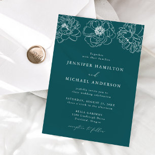Dainty Floral Teal Wedding Invitation
