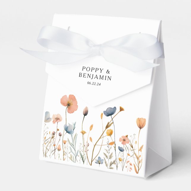 Dainty Floral Wildflower Wedding Favor Box (Front Side)