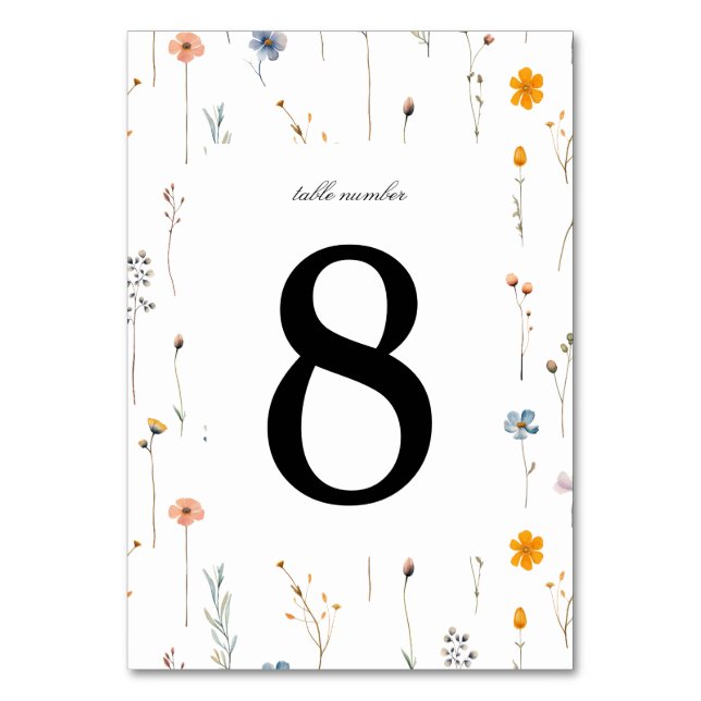 Dainty Floral Wildflower Wedding Table Number (Front)