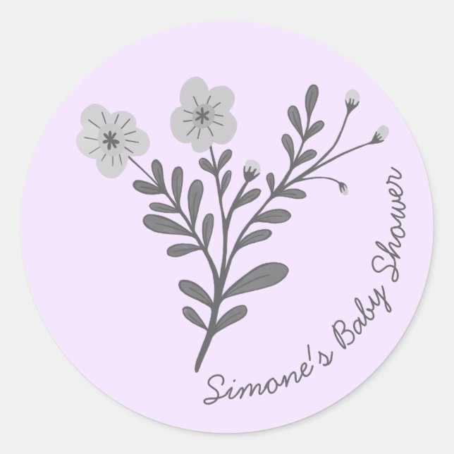 Dainty Florals Elegant Chic CUSTOM BABY SHOWER Classic Round Sticker (Front)