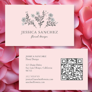Dainty Florals Elegant Chic Modern Minimal QR Code Business Card