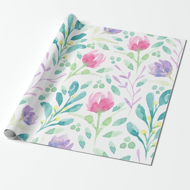 Dainty Florals in Watercolor Wrapping Paper (Unrolled)