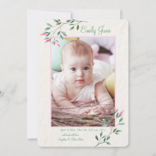 Dainty Flowers Photo Birth Announcement