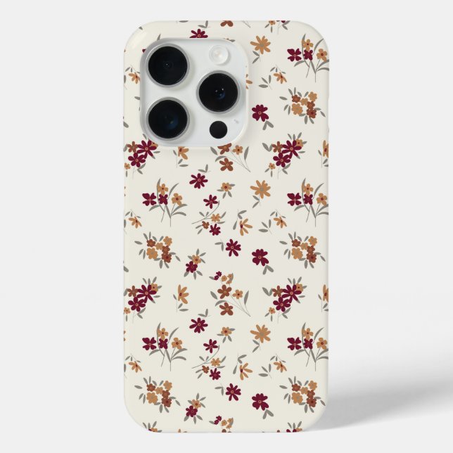 Dainty Gold Maroon Floral Pattern Case-Mate iPhone Case (Back)