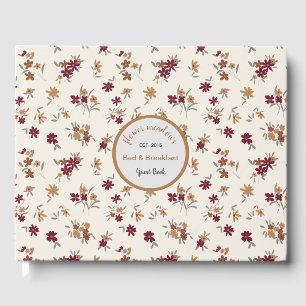 Dainty Gold Maroon Floral Pattern Guest Book