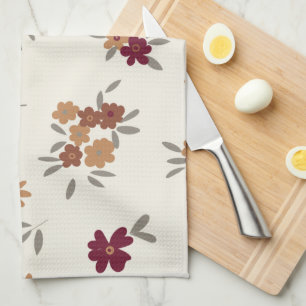 Dainty Gold Maroon Floral Pattern Kitchen Towel