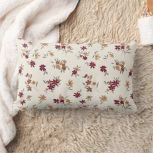 Dainty Gold Maroon Floral Pattern Lumbar Pillow
