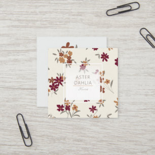Dainty Gold Maroon Floral Pattern Square Business Card