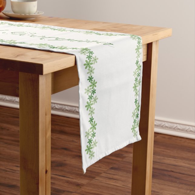 Dainty Green Border Wedding Short Table Runner (In Situ)
