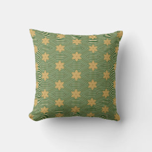 Dainty green gold floral geometric pattern throw pillow