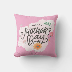 Dainty Happy Mother's Day Script Calligraphy Greet Throw Pillow