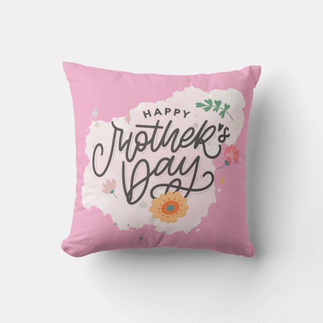 Dainty Happy Mother's Day Script Calligraphy Greet Throw Pillow (Front)