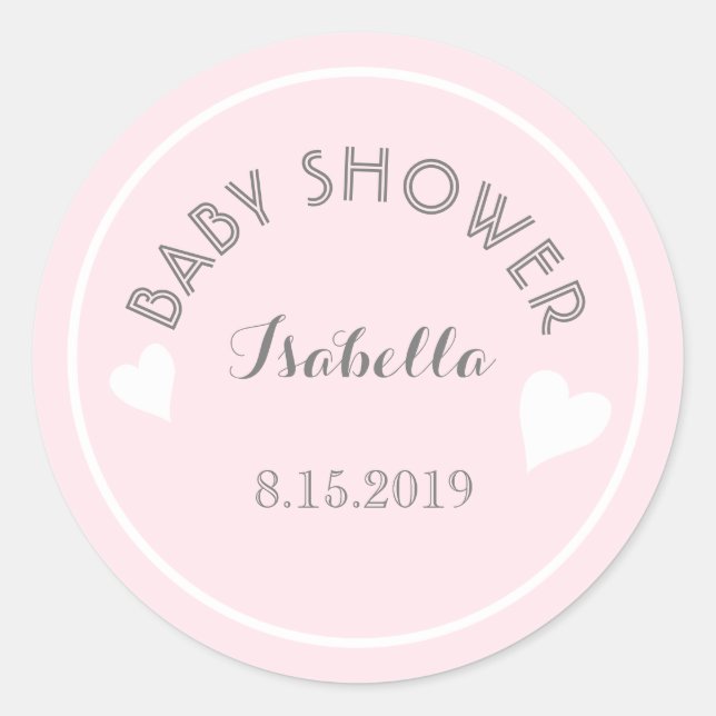 Dainty Hearts Pink Baby Shower Stickers (Front)
