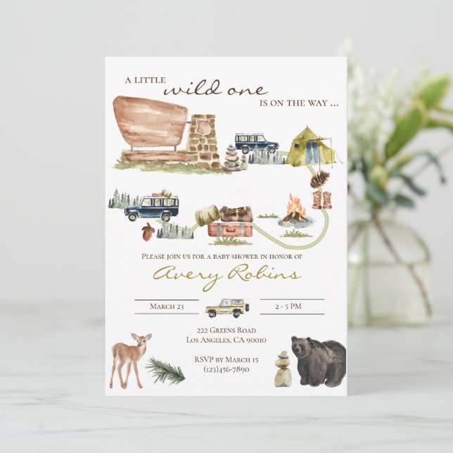 Dainty invitation Baby shower du Parc National (Debout devant)