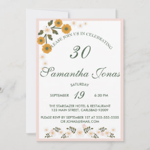 Dainty korean dusty wild rose white 30th Birthday Invitation