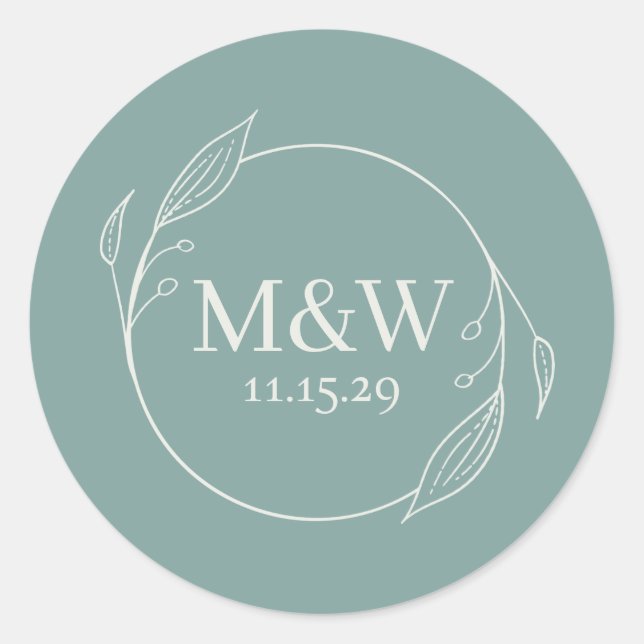 Dainty Leaves Initials Classic Round Sticker (Front)