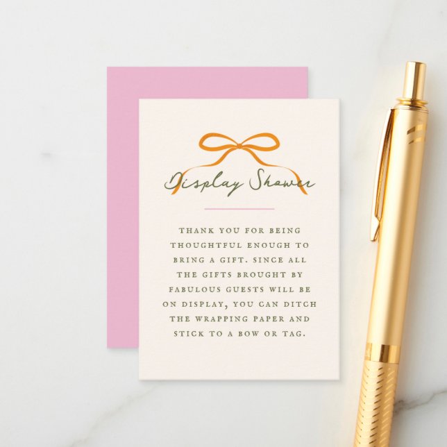 Dainty Orange Bow Baby Display Shower Enclosure Card (Front/Back In Situ)