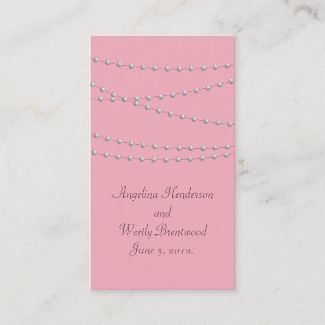 Dainty Pearls on Pink Wedding Website Card (Front)