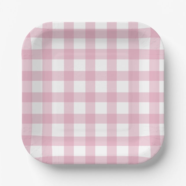 Dainty Pink and White Buffalo Check Paper Plate (Front)