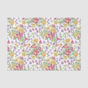 Dainty Pink and Yellow Flowers on White Decoupage Tissue Paper