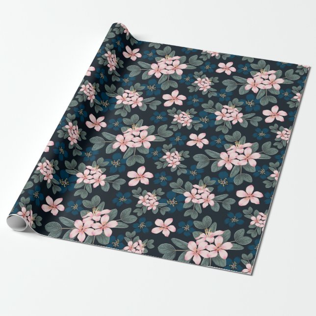 Dainty Pink Flowers #3 Wrapping Paper (Unrolled)