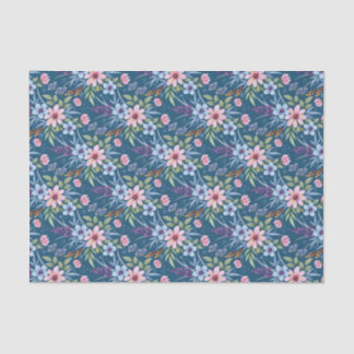 Dainty Pink Flowers on Blue Decoupage Tissue Paper