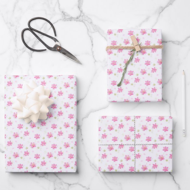 Dainty Pink Posies Wrapping Paper Sheet (Front)