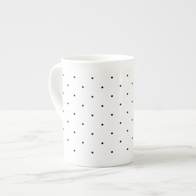 Dainty Polka Dots Black and White Tea Cup (Front Left)