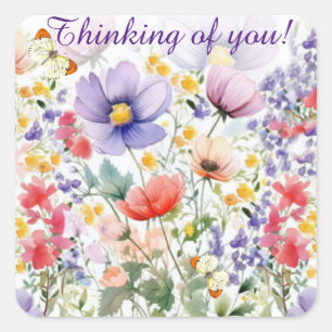 Dainty Pretty Watercolor Floral Square Sticker