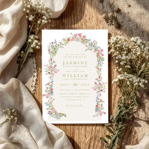 Dainty romantic floral arch modern QR Code Wedding Invitation