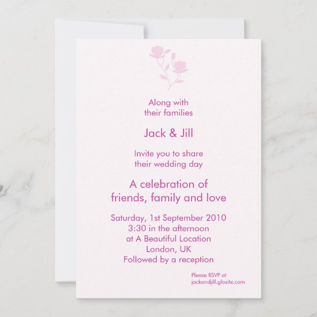 Dainty rose (pink) 5x7 invitation (Front)