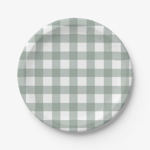 Dainty Sage Green and White Buffalo Check Paper Plate