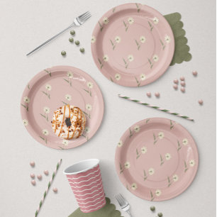 Dainty Scattered Aster Botanical   Dusty Pink Paper Plate