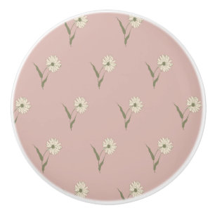 Dainty Scattered Aster Floral Dusty Pink Ceramic Knob