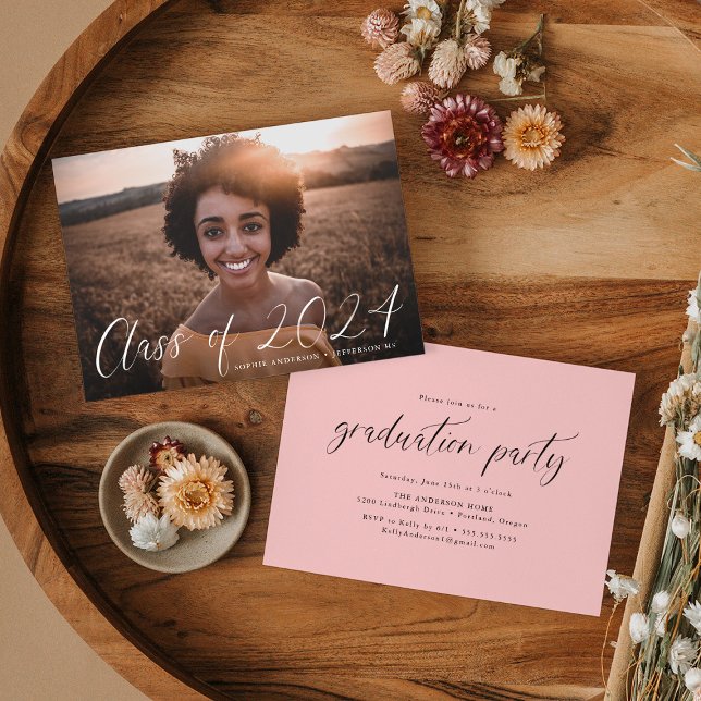 Dainty Script Class of 2022 Photo Graduation Party Invitation (Creator Uploaded)
