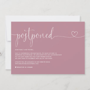 Dainty Script Mauve Wedding Postponement Announcement