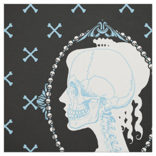 Dainty Skull Cameo Blue Fabric
