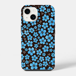 Dainty Sky Blue Floral Chintz Pattern Black iPhone 14 Case