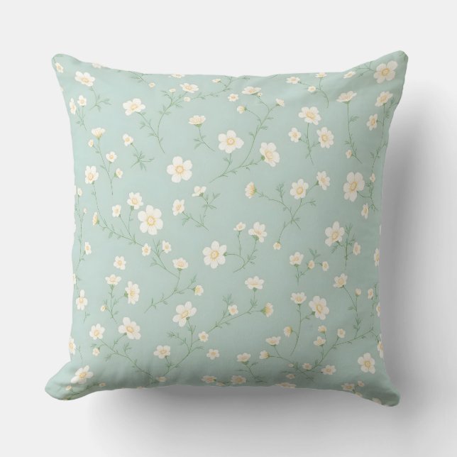 Dainty White Floral Pattern.Modern Outdoor Throw Pillow (Front)