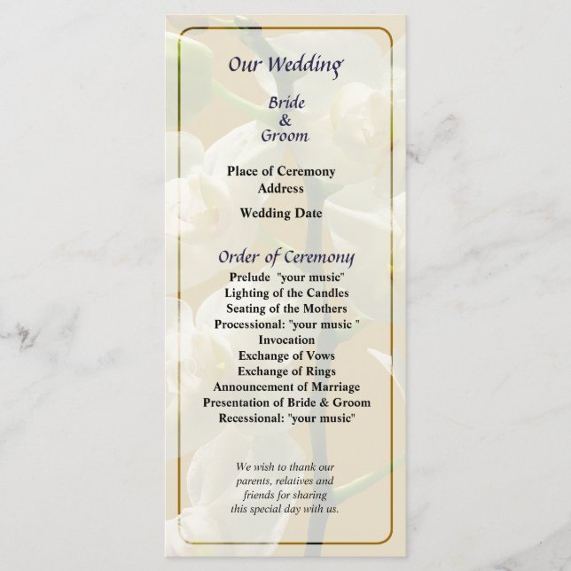 Dainty White Orchids Wedding Program (Front)
