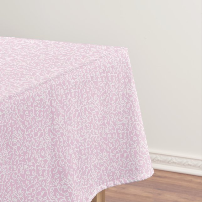 Dainty White Pattern of Leaves on Very Pale Pink Tablecloth (In Situ)