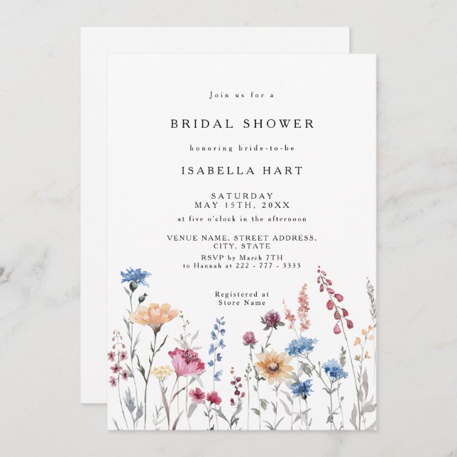Dainty Wild Fleur nuptiale Invitation à la douche (Devant / Derrière)