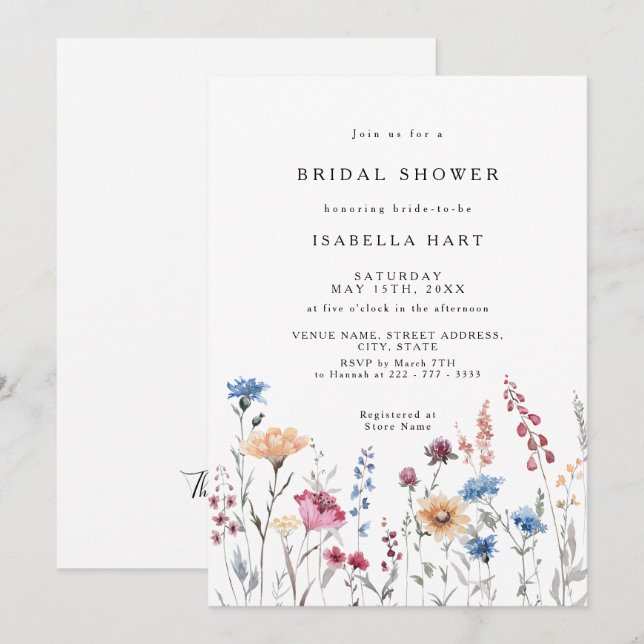 Dainty Wild Flower Bridal Shower Invitation (Front/Back)