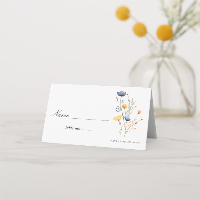 Dainty Wild Flower Florals Rustic Boho Wedding Place Card (Front)